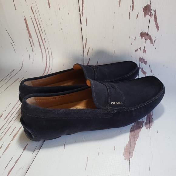 Prada mens loafers driving moccasin blue suede 8.5